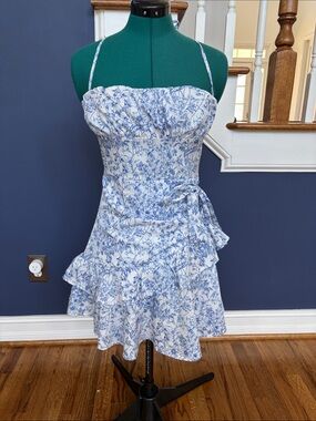 SHEIN White Mini Dress with Blue Floral Print
